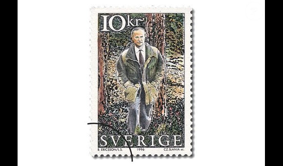 Timbre de 1996 à l'effigie du roi Carl XVI Gustaf de Suède pour ses 50 ans.