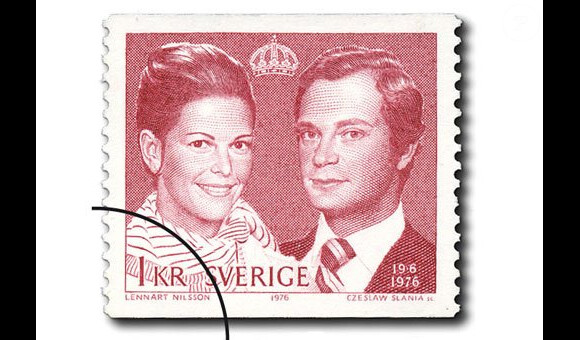 Timbre de 1976 à l'effigie du roi Carl XVI Gustaf de Suède et de la reine Silvia.