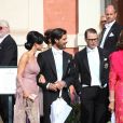 Le prince Carl Philip de Suède et Sofia Hellqvist, le Prince Daniel de Suède - Mariage de Gustaf Magnuson (fils de la soeur du roi Carl XVI Gustaf de Suède) et Vicky Andren au château d'Ulriksdals à Stockholm, le 31 août 2013.