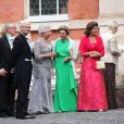 Tord Magnuson, le roi Carl XVI Gustaf de Suède, la princesse Christina de Suède, la reine Sonja de Norvège, la reine Silvia de Suède - Mariage de Gustaf Magnuson (fils de la soeur du roi Carl XVI Gustaf de Suède) et Vicky Andren au château d'Ulriksdals à Stockholm, le 31 août 2013.