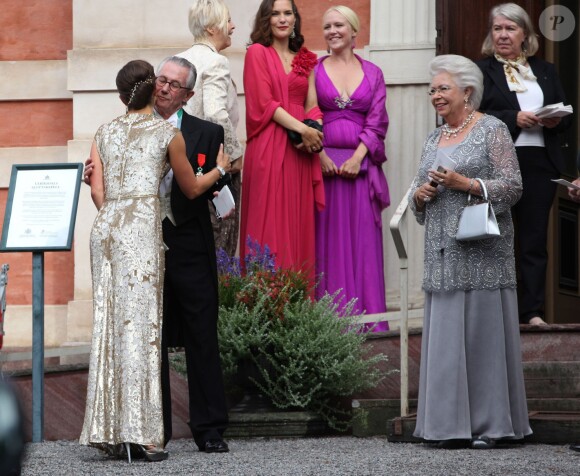 La princesse Victoria de Suède, Tord Magnuson, la princesse Christina de Suède - Mariage de Gustaf Magnuson (fils de la soeur du roi Carl XVI Gustaf de Suède) et Vicky Andren au château d'Ulriksdals à Stockholm, le 31 août 2013.