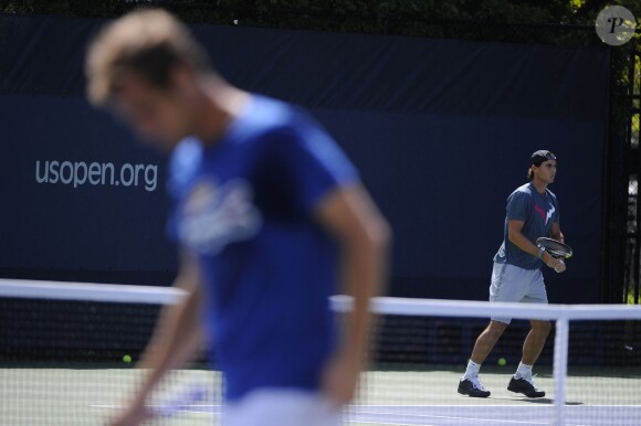 Rafael Nadal et Richard Gasquet à l'entraînement pour l'US Open à New York le 5 septembre 2013.