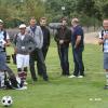 Vincent Guérin et Jean-Pierre Papin lors de la présentation d'un nouveau sport, le footgolf, à Rueil-Malmaison le 11 septembre 2013