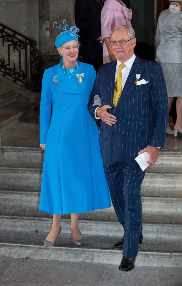 La reine Margrethe II de Danemark et le prince consort Henrik au palais royal à Stockholm le 15 septembre 2013 pour le Te Deum du jubilé des 40 ans de règne du roi Carl XVI Gustaf de Suède.
