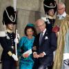 Le roi Carl XVI Gustaf de Suède et la reine Silvia au palais royal à Stockholm le 15 septembre 2013 pour le Te Deum du jubilé des 40 ans de règne du souverain suédois.