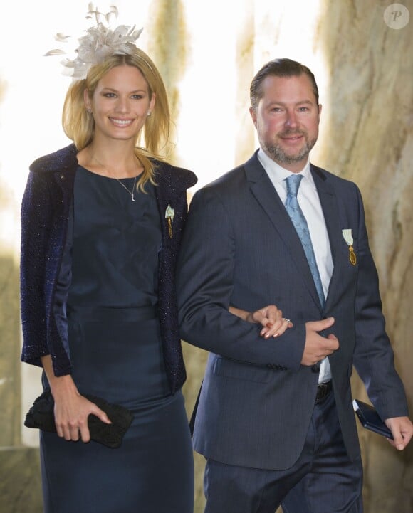Vicky Andren et Gustaf Magnuson au palais à Stockholm le 15 septembre 2013 pour le Te Deum du jubilé des 40 ans de règne du roi Carl XVI Gustaf de Suède dans la chapelle royale.