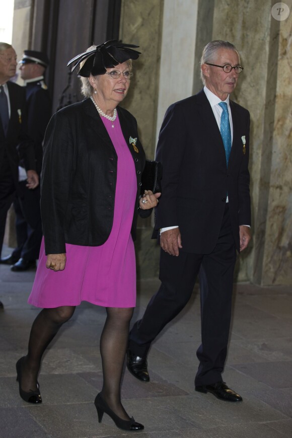 La princesse Christina de Suède et son mari Tord Magnuson au palais à Stockholm le 15 septembre 2013 pour le Te Deum du jubilé des 40 ans de règne du roi Carl XVI Gustaf de Suède dans la chapelle royale.