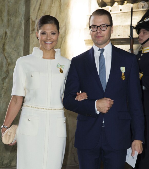 La princesse héritière Victoria et le prince Daniel de Suède au palais à Stockholm le 15 septembre 2013 pour le Te Deum du jubilé des 40 ans de règne du roi Carl XVI Gustaf de Suède dans la chapelle royale.