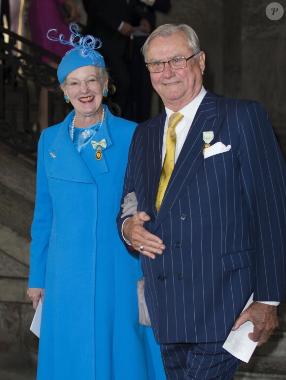 La reine Margrethe II de Danemark et le prince Henrik au palais à Stockholm le 15 septembre 2013 pour le Te Deum du jubilé des 40 ans de règne du roi Carl XVI Gustaf de Suède dans la chapelle royale.