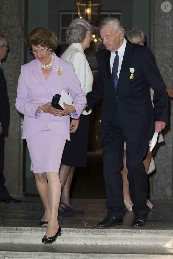 La princesse Desirée de Suède et son mari Niclas Silfverschiold au palais à Stockholm le 15 septembre 2013 pour le Te Deum du jubilé des 40 ans de règne du roi Carl XVI Gustaf de Suède dans la chapelle royale.