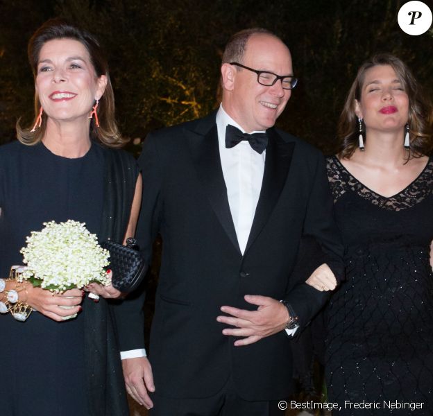 La princesse Caroline de Hanovre, le prince Albert II de Monaco et Charlotte Casiraghi, enceinte - Dîner organisé par les Amis du Nouveau Musée National de Monaco à la Villa Paloma, le 17 septembre 2013.