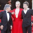Roman Polanski et ses acteurs Emmanuelle Seigner et Mathieu Amalric - Montée des marches du film "La Vénus à la fourrure" lors du 66e Festival de Cannes, le 25 mai 2013.