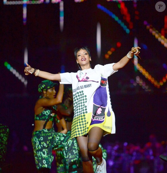 Rihanna lors du concert donné à l'occasion du Grand Prix de Singapour sur la scène de Padang le 22 septembre 2013