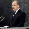 Le prince Albert II de Monaco s'exprimant à la tribune de l'ONU à New York le 24 septembre 2013 lors de la 68e Assemblée générale de l'institution.
