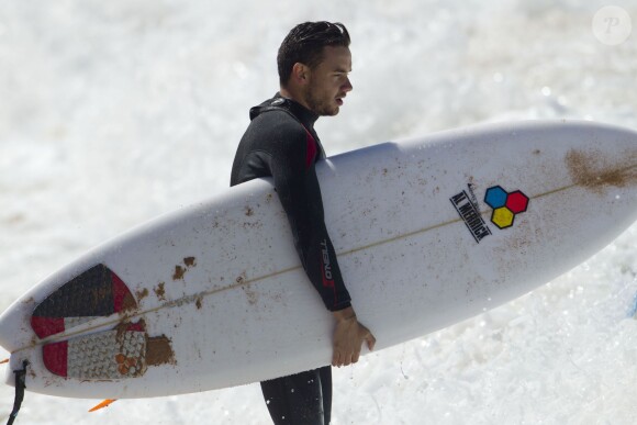 Liam Payne et Louis Tomlinson du groupe One Direction apprennent à faire du surf sur une plage de Sydney, le 7 octobre 2013.