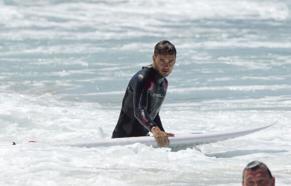 Liam Payne et Louis Tomlinson du groupe One Direction apprennent à faire du surf sur une plage de Sydney, le 7 octobre 2013.