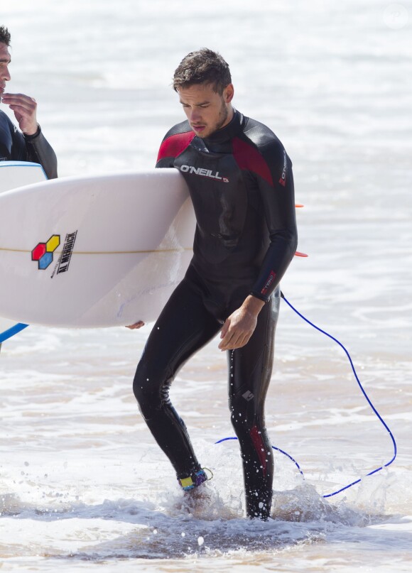 Liam Payne et Louis Tomlinson du groupe One Direction apprennent à faire du surf sur une plage de Sydney, le 7 octobre 2013.