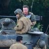 Brad Pitt et Shia LaBeouf sur le tournage du film Fury dans la campagne anglaise près de Londres, le 4 octobre 2013.
