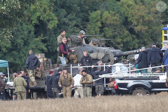 Brad Pitt sur le tournage de "Fury" au Royaume-Uni le 4 octobre 2013. 
