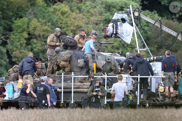 Brad Pitt sur le tournage de "Fury" au Royaume-Uni le 4 octobre 2013. 