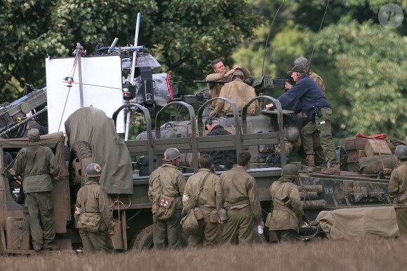 Brad Pitt sur le tournage de "Fury" au Royaume-Uni le 4 octobre 2013. 