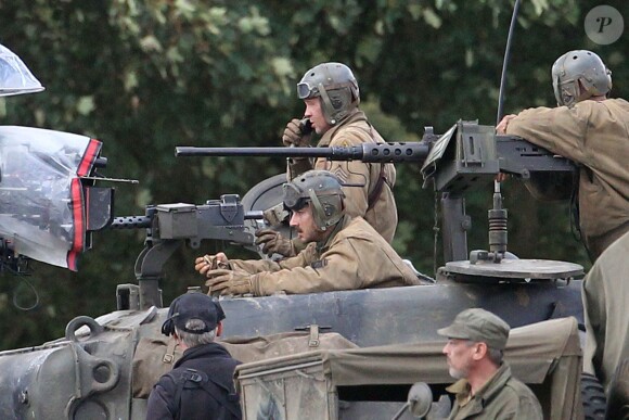 Brad Pitt sur le tournage de "Fury" au Royaume-Uni le 4 octobre 2013. 