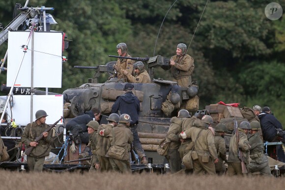 Brad Pitt sur le tournage de "Fury" au Royaume-Uni le 4 octobre 2013. 
