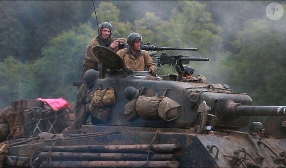 Brad Pitt sur le tournage de 'Fury' dans le Oxfordshire, le 4 octobre 2013.