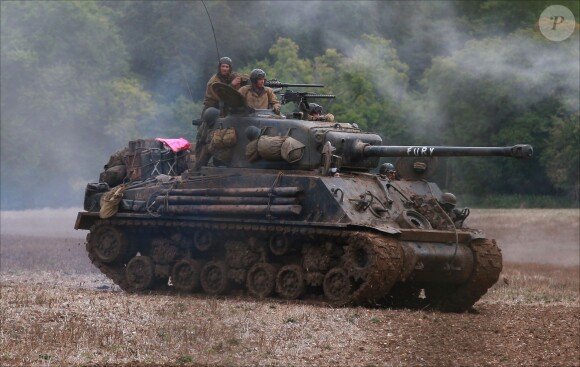 Brad Pitt sur le tournage de 'Fury' dans le Oxfordshire, le 4 octobre 2013.