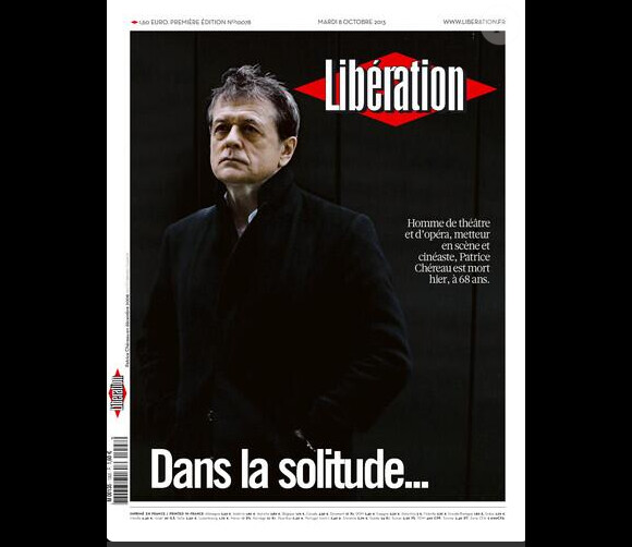 La "une" du quotidien Libération du 8 octobre 2013, lendemain de la mort du metteur en scène Patrice Chéreau