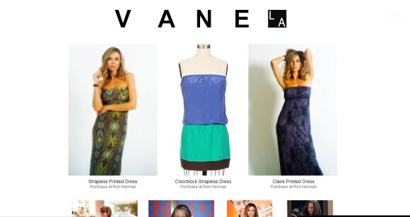 Capture d'écran du site de Vane L.A la marque de vêtements de Vanessa Angel - octobre 2013
