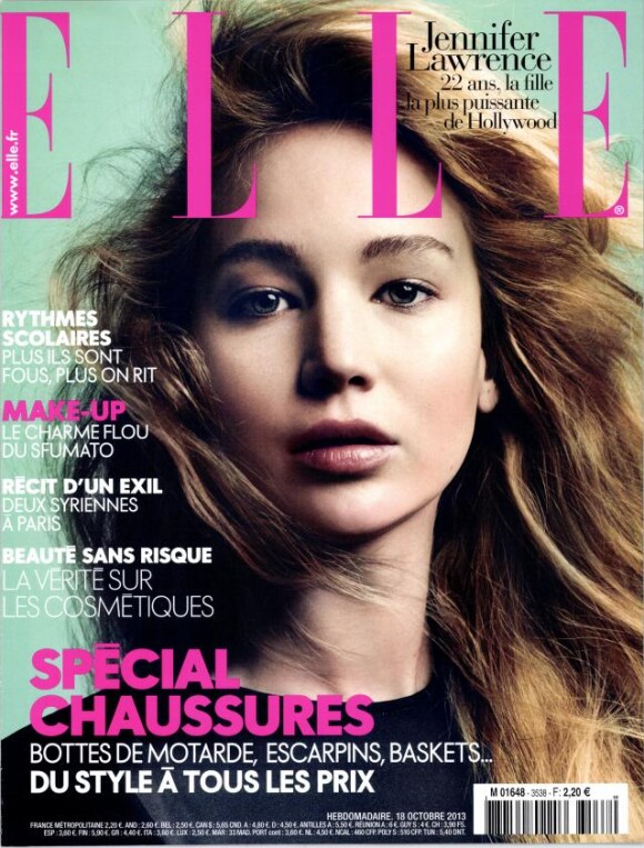 Jennifer Lawrence en couverture du magazine ELLE, en kiosques le 18 octobre 2013.