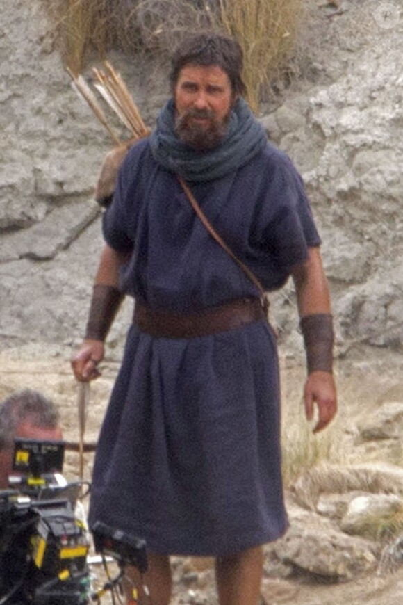 Christian Bale, barbu et chevelu, sur le tournage du film "Exodus" dans le désert de Tabernas (province d'Almeria) en Espagne, le 22 octobre 2013