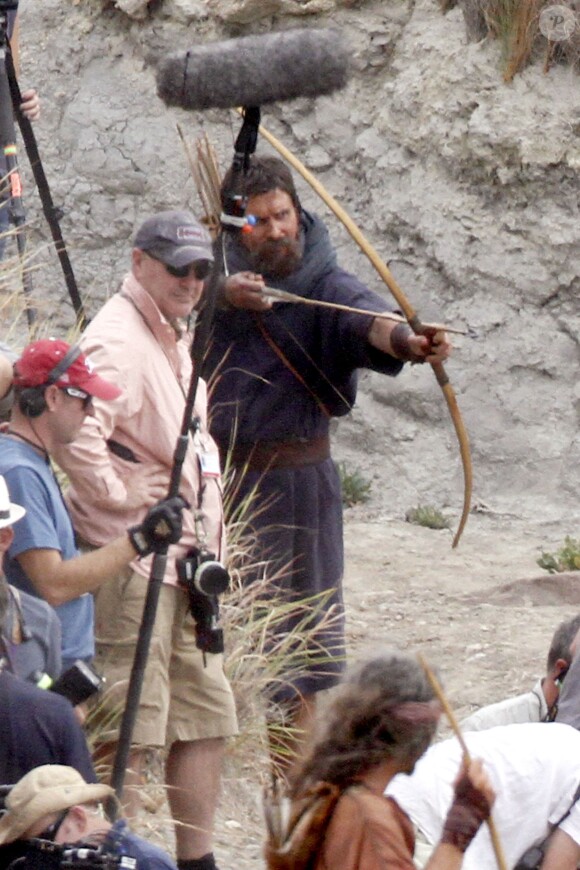 Christian Bale, barbu et chevelu, sur le tournage du film "Exodus" dans le désert de Tabernas (province d'Almeria) en Espagne, le 22 octobre 2013