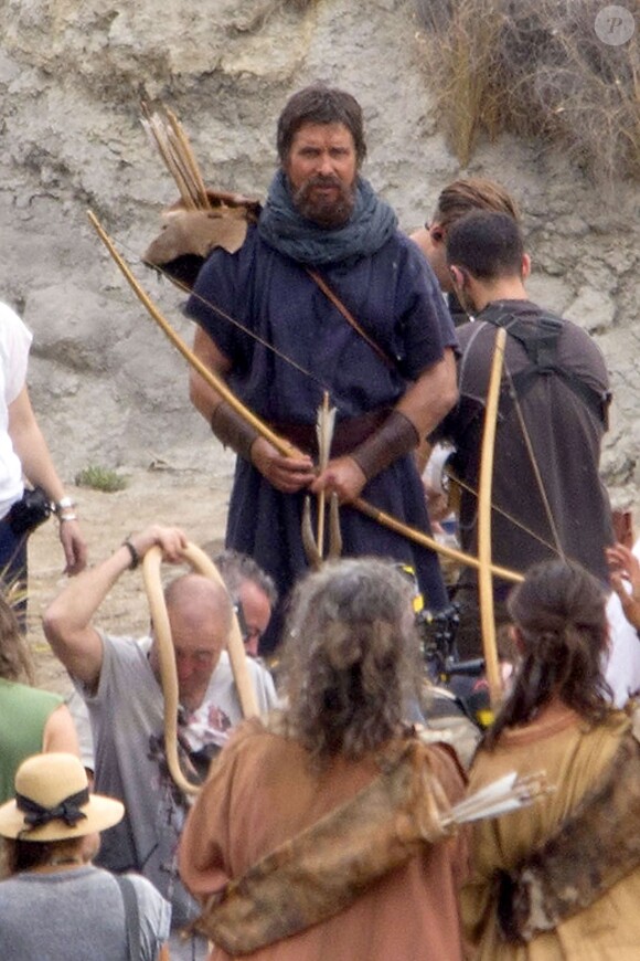 Christian Bale, barbu et chevelu, sur le tournage du film "Exodus" dans le désert de Tabernas (province d'Almeria) en Espagne, le 22 octobre 2013