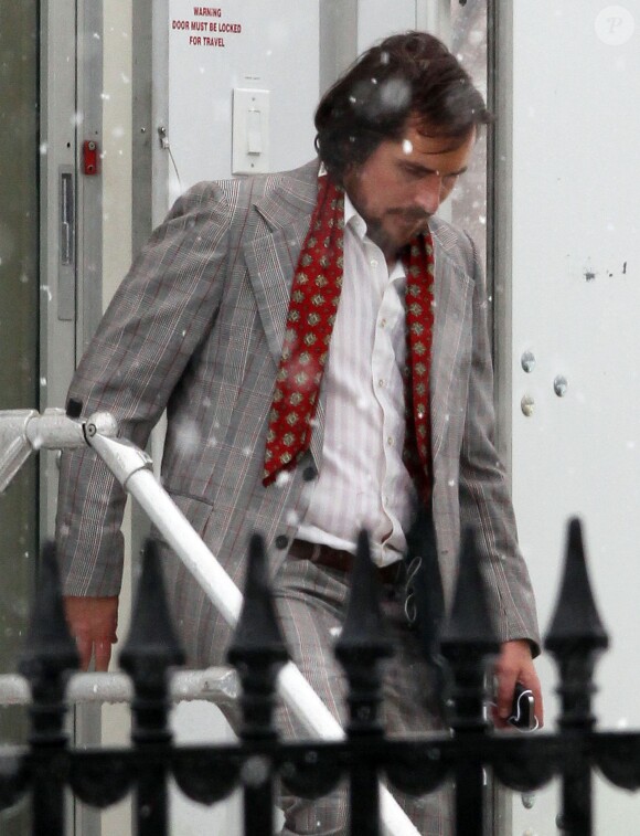 Christian Bale sur le tournage du film "American Hustle" à Boston, le 19 mars 2013
