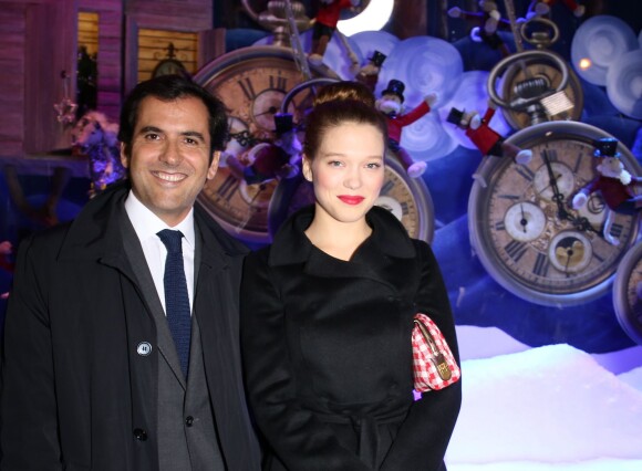 Nicolas Houze, Directeur des Galeries Lafayettes et Léa Seydoux aux illuminations de Noël aux Galeries Lafayette à Paris, le 6 Novembre 2013.