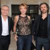 Laurent Ruquier, Natacha Polony et Aymeric Caron arrivent à la conférence de rentrée de France TV, au Palais De Tokyo, à Paris, le 27 août 2013.