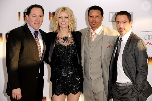 Jon Favreau, Gwyneth Paltrow, Terrence Howard et Robert Downey Jr à Londres pour la présentation d'Iron Man le 24 avril 2008