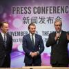 David Beckham, honoré par le Venetian Macao Resort Hotel, y dépose l'empreinte de ses mains. La petite cérémonie a été suivie d'une conférence de presse. Macao, le 22 novembre 2013.
