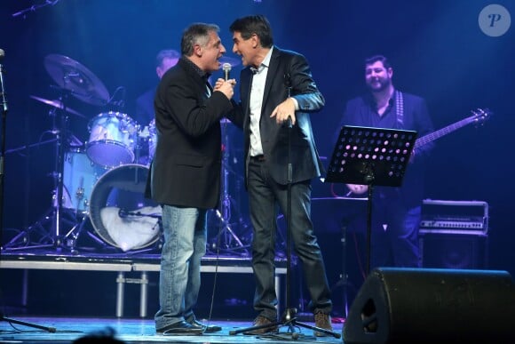 David Martin et Tex lors du concert de 'La Télé Qui Chante' à Bobino, Paris, le 25 novembre 2013. Les recettes de billeterie seront reversées a l'association "Les Toiles Enchantées" présidée par Alain Chabat