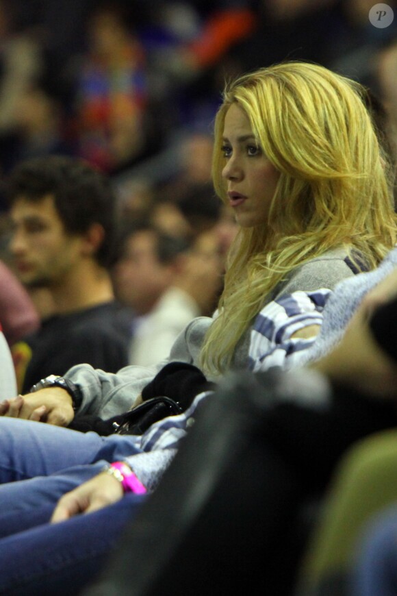 Shakira et Gerard Piqué très amoureux au Palau devant le match d'Euroligue entre Barcelone et Fenerbahce le 30 novembre 2013