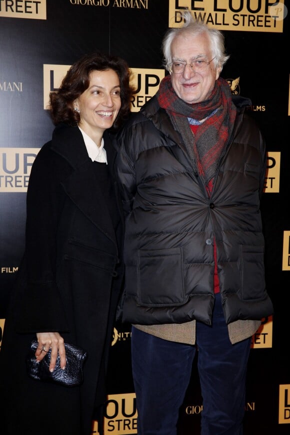 Bertrand Tavernier et Audrey Azoulay à la première mondiale du film Le Loup de Wall Street à Paris le 9 décembre 2013.