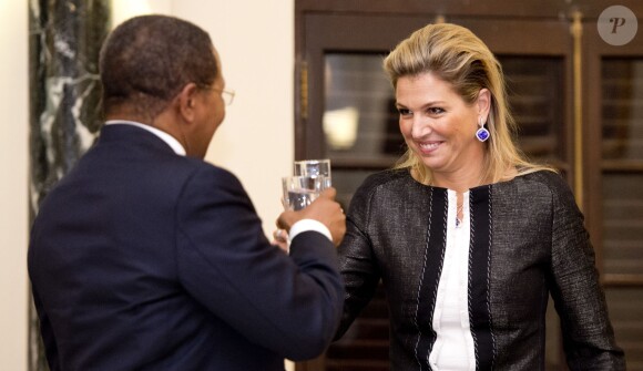 Réception de la reine Maxima des Pays-Bas par le président tanzanien Jakaya Mrisho Kikwete et la premiere dame Salma Kikwete à la résidence du président à Dar es Salaam, le 11 decembre 2013