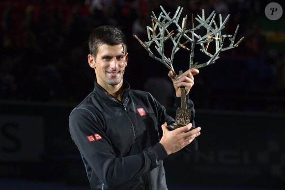 Novak Djokovic après sa victoire au BNP Paribas Masters Series Tennis Open 2013 au Palais Omnisports de Paris-Bercy, le 3 novembre 2013