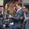 Jamie Dornan et Dakota Johnson prêts pour un baiser sur le tournage du film Fifty Shades of Grey à Vancouver, le 19 décembre 2013.