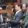 Jamie Dornan et Dakota Johnson sur le tournage du film Fifty Shades of Grey à Vancouver, le 19 décembre 2013.
