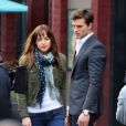 Jamie Dornan et Dakota Johnson sur le tournage du film Fifty Shades of Grey à Vancouver, le 19 décembre 2013.