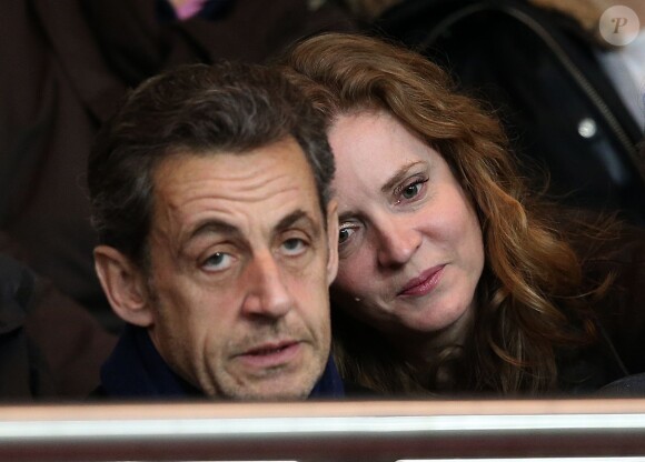 Nicolas Sarkozy et Nathalie Kosciusko-Morizet au Parc des Princes (Paris) pour le match PSG-Lille, le dimanche 22 décembre 2013.