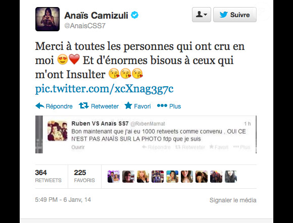 Le tweet d'Anaïs Camizulli